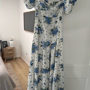 Altar'd State White and Blue Floral Maxi Dress